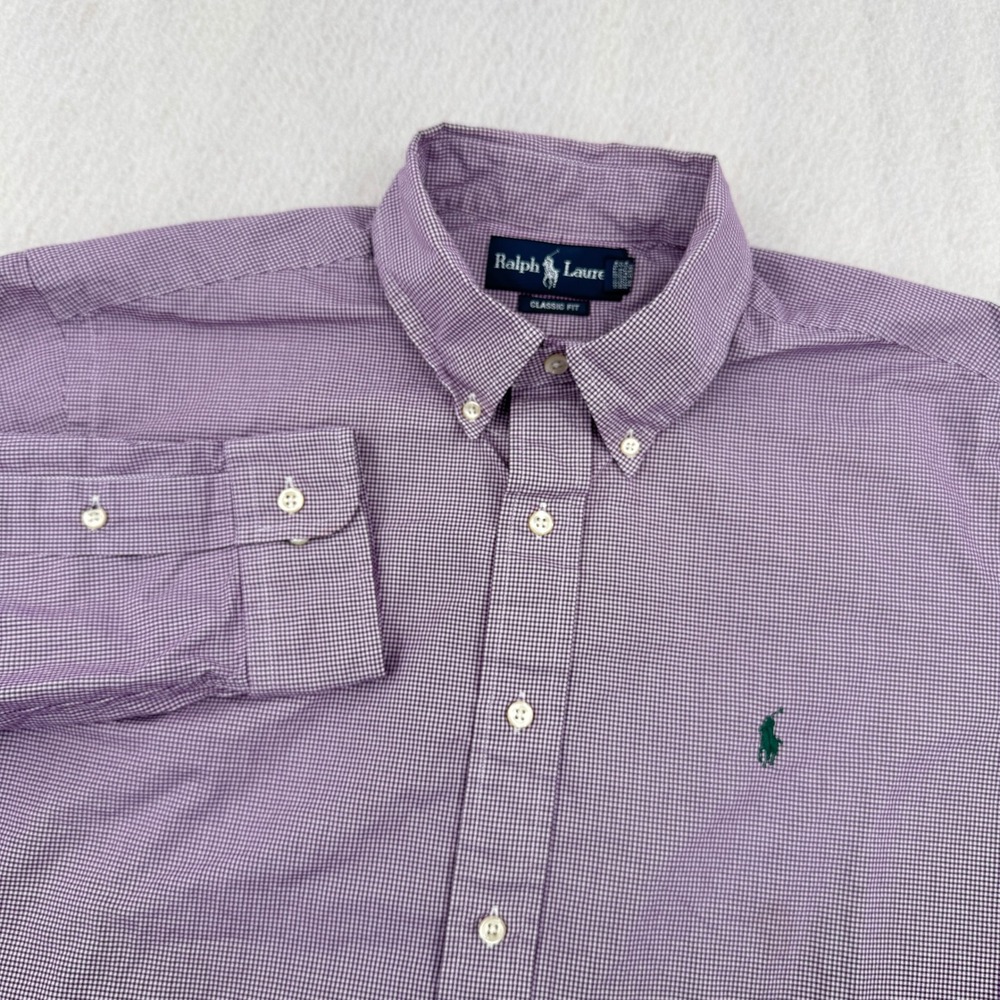 Ralph Lauren Classic Fit Mens 16-32/33 Long Sleeve Button Down Purple Gingham